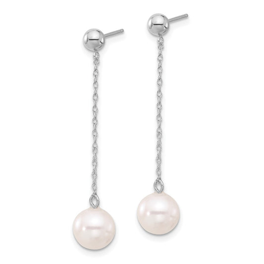 Exclusive 14K White Gold 7-8mm Freshwater Pearl Dangle Earrings - Stylish Value!