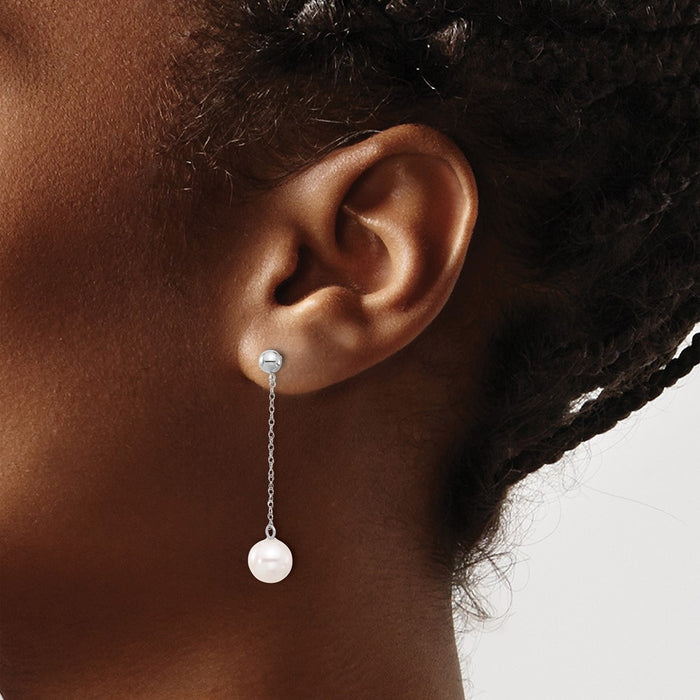 Exclusive 14K White Gold 7-8mm Freshwater Pearl Dangle Earrings - Stylish Value!-3