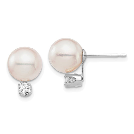 Shop Designer 14K White Gold Akoya Pearl Earrings, 8-9mm with .20 Carat Diamonds - Luxury Value!