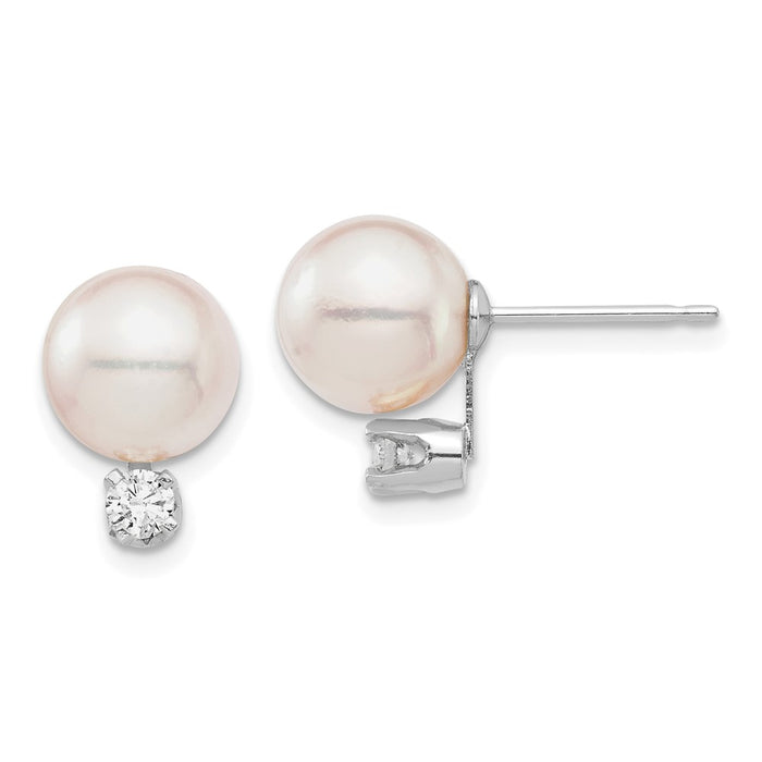 Shop Designer 14K White Gold Akoya Pearl Earrings, 8-9mm with .20 Carat Diamonds - Luxury Value!-1