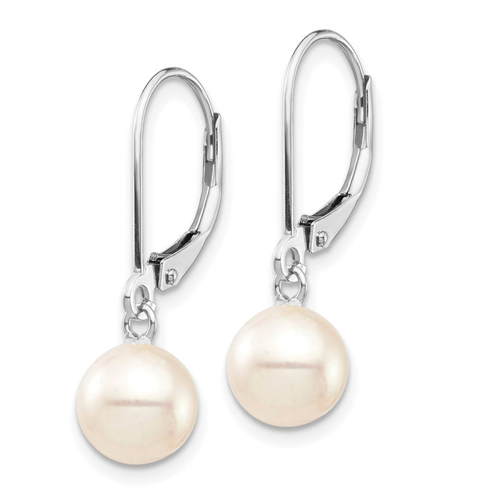 Buy High-Quality 14K White Gold Leverback Earrings with 7-8mm Pearls-2