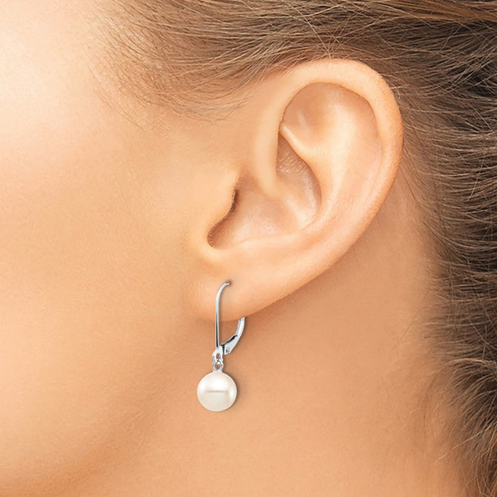 Buy High-Quality 14K White Gold Leverback Earrings with 7-8mm Pearls-3