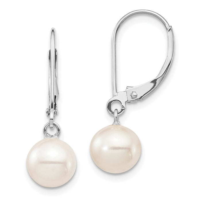 Buy High-Quality 14K White Gold Leverback Earrings with 7-8mm Pearls-1