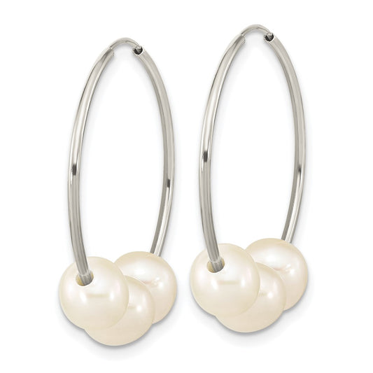 Buy Exclusive 14K White Gold Hoop Earrings with 6-7mm Freshwater Pearls
