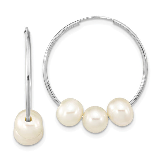 Buy Exclusive 14K White Gold Hoop Earrings with 6-7mm Freshwater Pearls