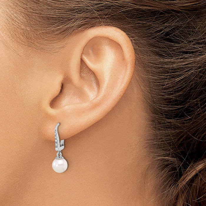 Shop Exclusive 14K White Gold Dangle Earrings with 6-7mm Pearls & Diamonds-3