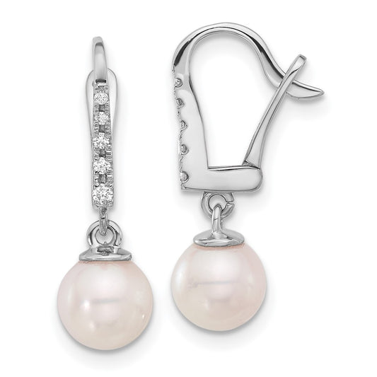 Shop Exclusive 14K White Gold Dangle Earrings with 6-7mm Pearls & Diamonds