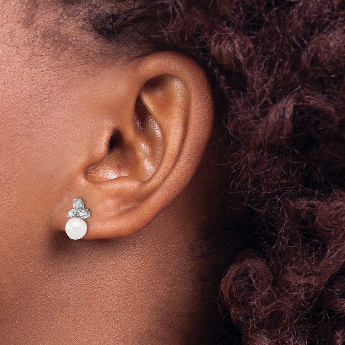 Buy Exclusive 14K White Gold Pearl & Diamond Earrings, 0.06 Carats, Stylish Design-3