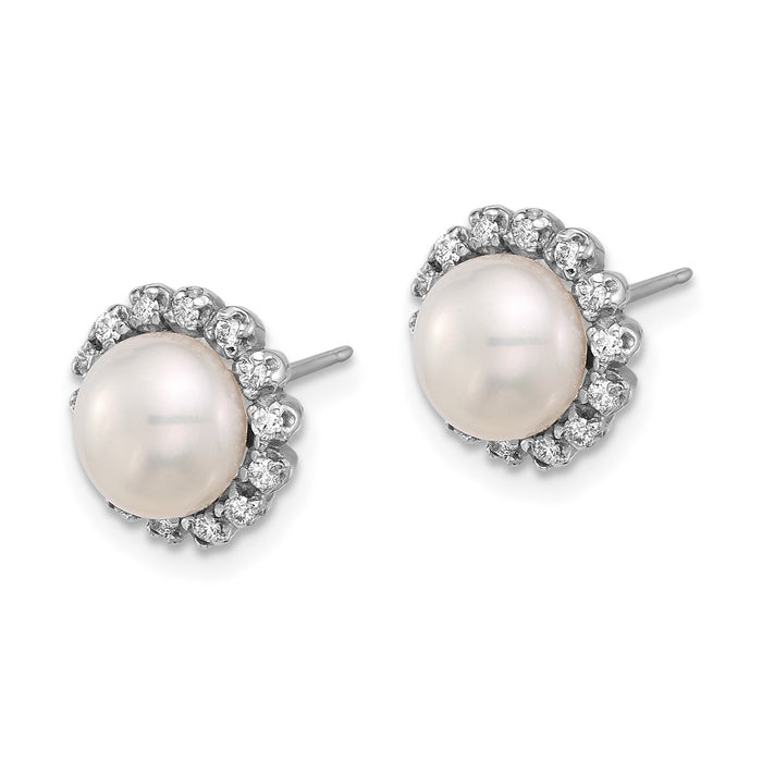 Exclusive 14K White Gold Pearl Earrings with .28 Carat Diamonds - Stylish Value!-2