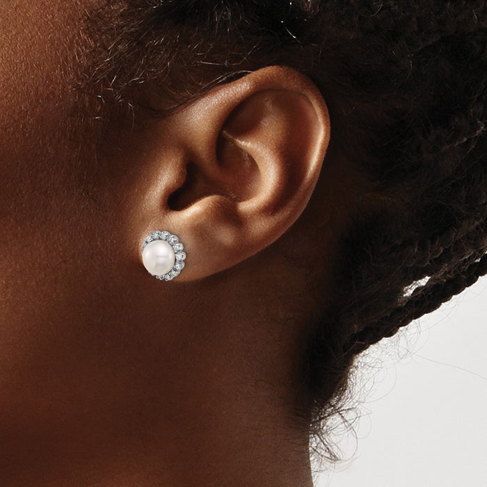 Exclusive 14K White Gold Pearl Earrings with .28 Carat Diamonds - Stylish Value!-3