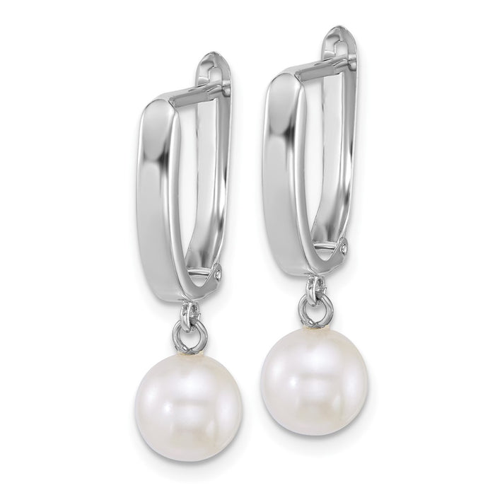 Shop Stylish 14K White Gold Dangle Hoop Earrings with 7-8mm Pearls-2