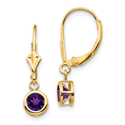 High-quality 14K Gold 5mm Amethyst Leverback Earrings | Stylish & Affordable