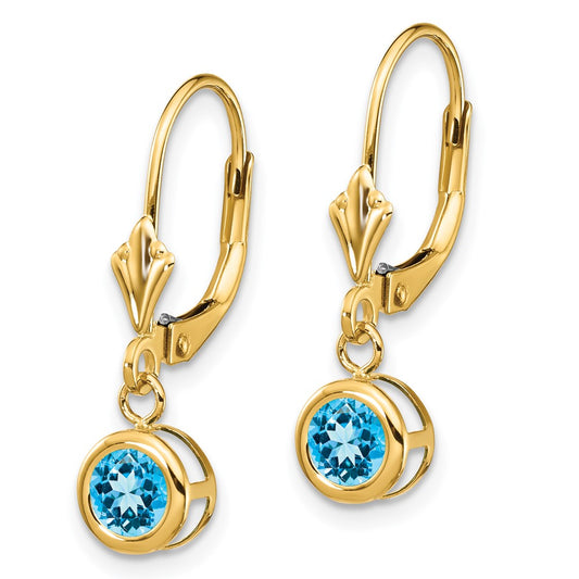 Buy Stylish 14K Gold 5mm Blue Topaz Leverback Earrings - Luxury Value Deal!