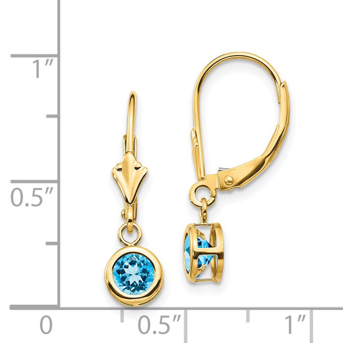 Buy Stylish 14K Gold 5mm Blue Topaz Leverback Earrings - Luxury Value Deal!-4