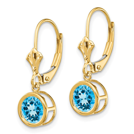 Exclusive 14K Gold 6mm Blue Topaz Leverback Earrings - Stylish Luxury Value!