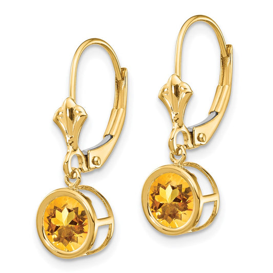 High-quality 14K Gold 6mm Citrine Leverback Earrings - Stylish & Affordable!