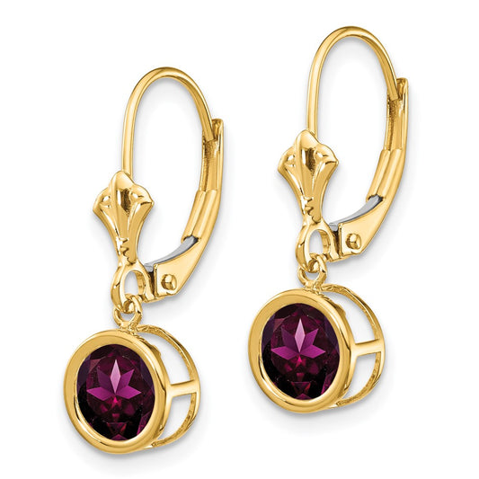 Exclusive 14K Gold 6mm Rhodolite Garnet Leverback Earrings - Stylish Value