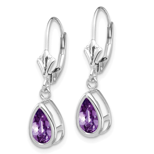 High-Quality 14K White Gold Leverback Earrings with 8x5mm Amethyst - Stylish Value