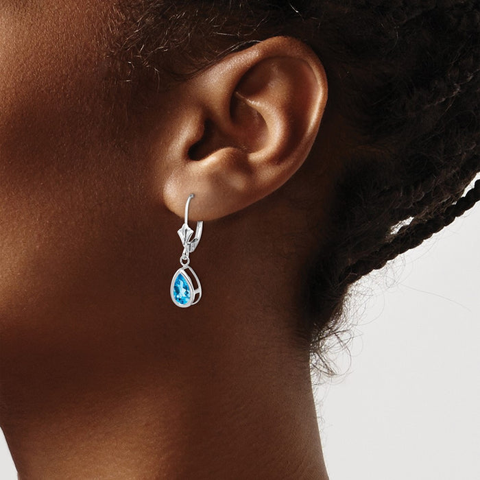 High-Quality 14K White Gold Leverback Earrings with 8x5mm Blue Topaz - Stylish Value-3