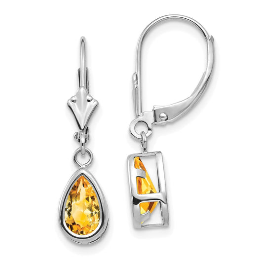 High-Quality 14K White Gold Leverback Earrings with 8x5mm Citrine - Stylish Value