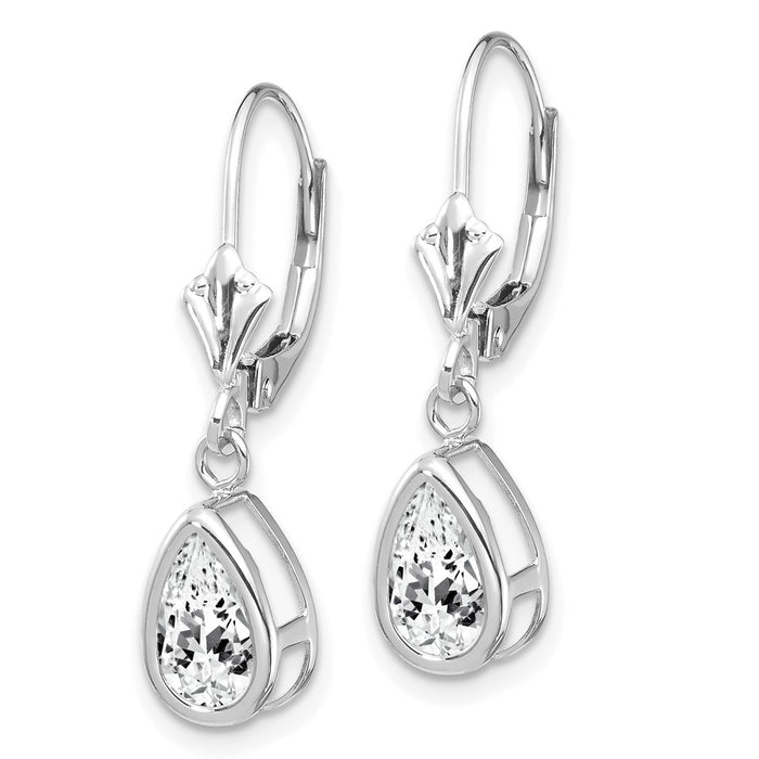 Shop Exclusive 14K White Gold Leverback Earrings with 8x5mm CZ - Stylish Value!-2
