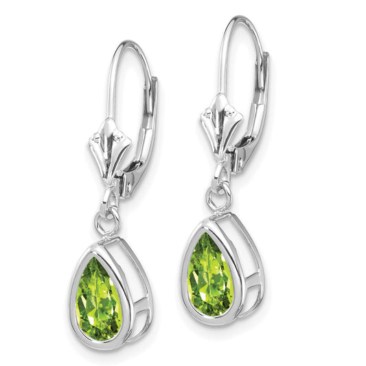 Buy Stylish 14K White Gold Leverback Earrings with 8x5mm Peridot | Luxury Value