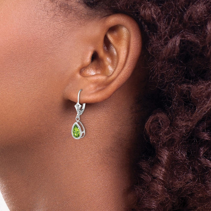 Buy Stylish 14K White Gold Leverback Earrings with 8x5mm Peridot | Luxury Value-3