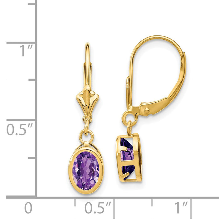 Shop Stylish 14K Gold Leverback Earrings with 7x5mm Oval Amethyst, Value!-4