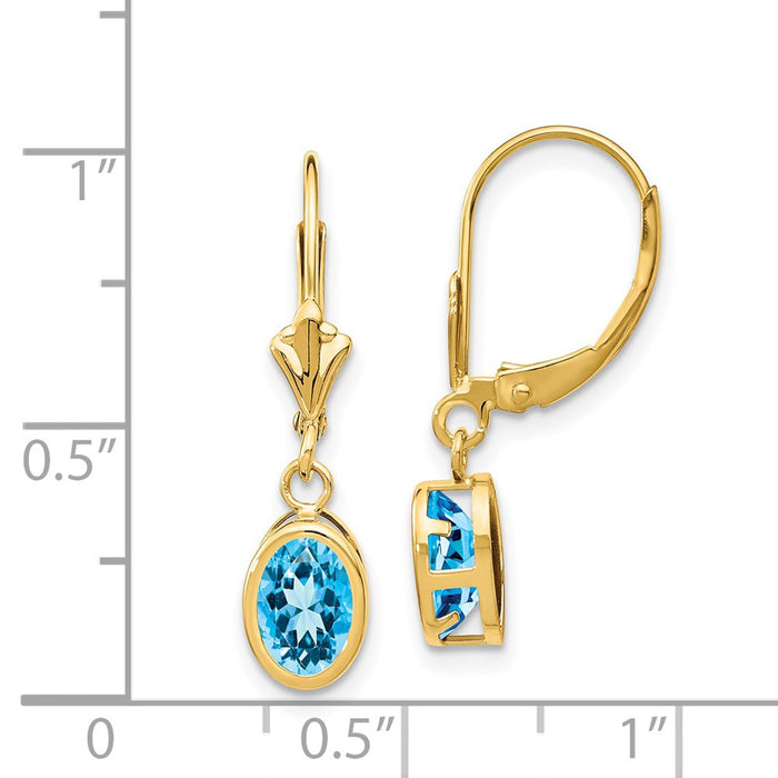 Buy Exclusive 14K Gold Leverback Earrings with 7x5mm Blue Topaz - Stylish Value!-4