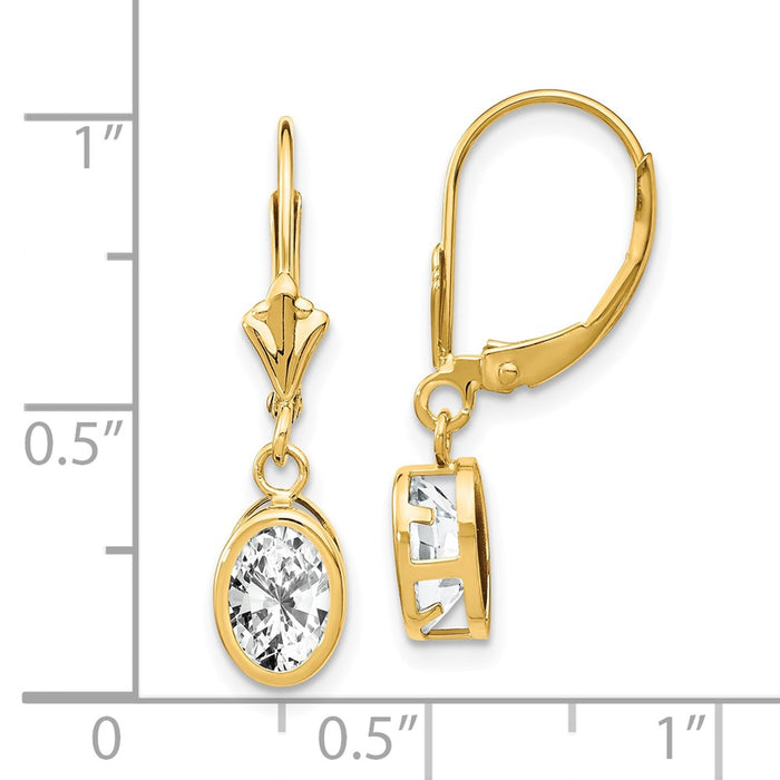 Exclusive 14K Gold Leverback Earrings with 7x5mm Cubic Zirconia - Stylish Value!-4
