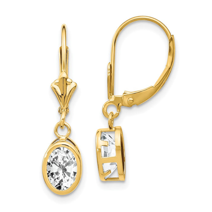 Exclusive 14K Gold Leverback Earrings with 7x5mm Cubic Zirconia - Stylish Value!-1