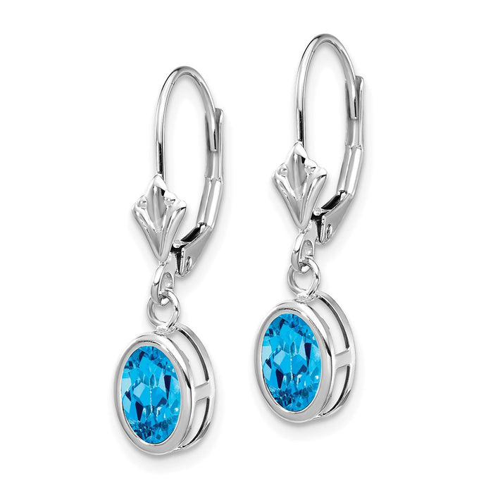 Shop Stylish 14K White Gold Oval Blue Topaz Earrings - 7x5mm, Luxury Value!-2