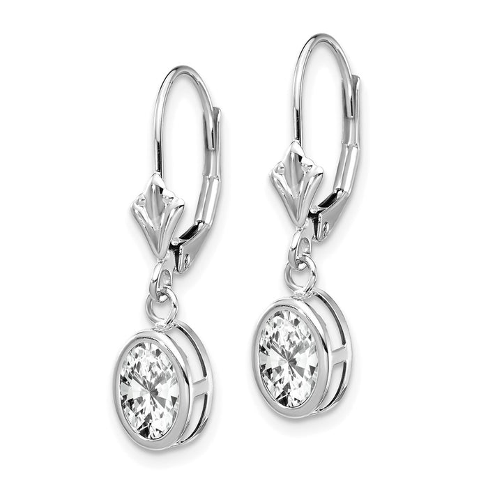 Shop Exclusive 14K White Gold Oval Leverback Earrings with 7x5mm CZ - Stylish Value!-2