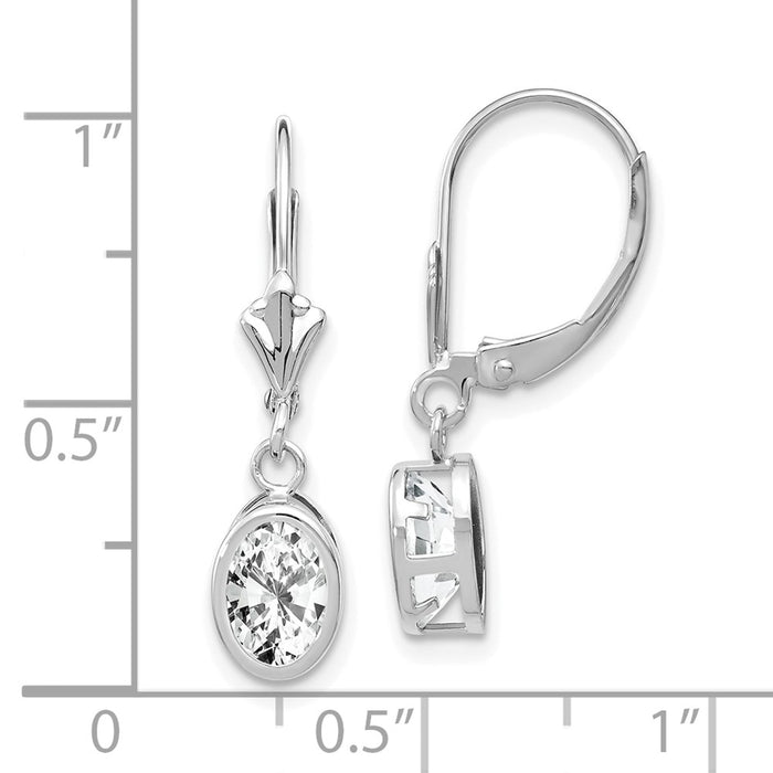 Shop Exclusive 14K White Gold Oval Leverback Earrings with 7x5mm CZ - Stylish Value!-4