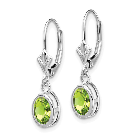 High-Quality 14K White Gold Peridot Leverback Earrings - 7x5mm, Stylish Value