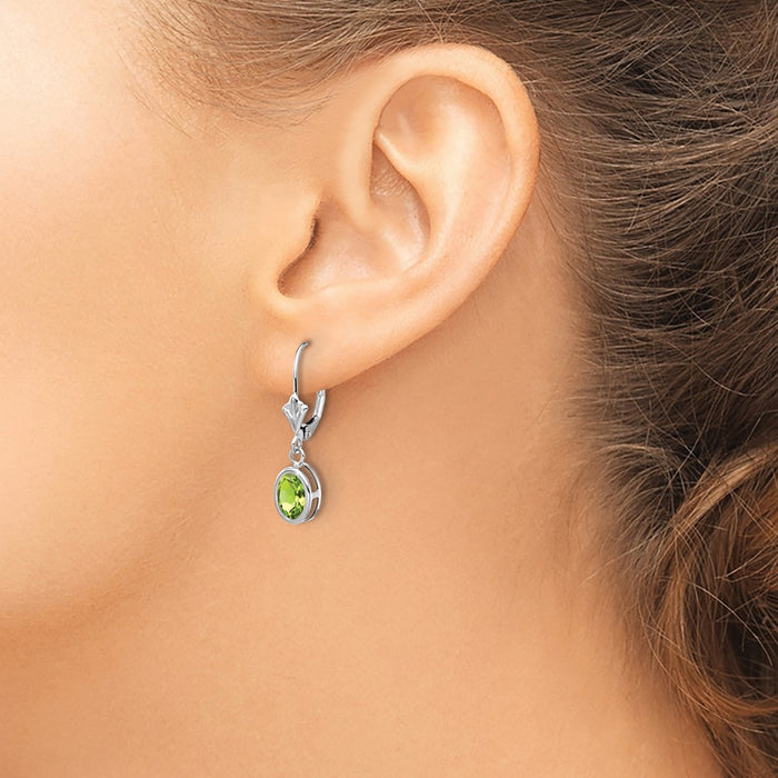 High-Quality 14K White Gold Peridot Leverback Earrings - 7x5mm, Stylish Value-3