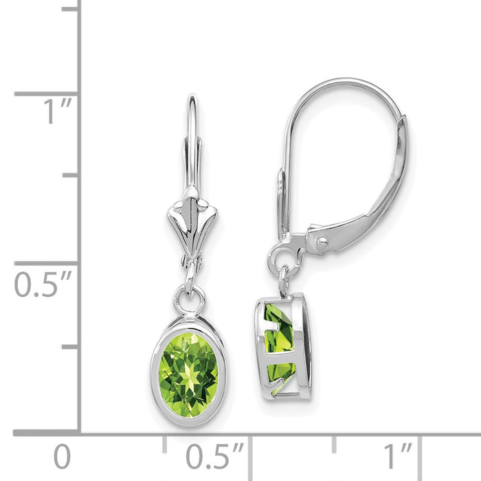 High-Quality 14K White Gold Peridot Leverback Earrings - 7x5mm, Stylish Value-4