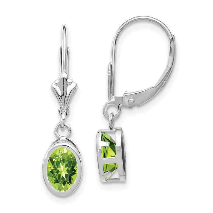 High-Quality 14K White Gold Peridot Leverback Earrings - 7x5mm, Stylish Value-1