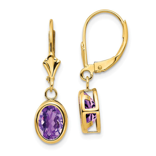 Shop Exclusive 14K Gold 8x6mm Oval Amethyst Leverback Earrings | Stylish Value