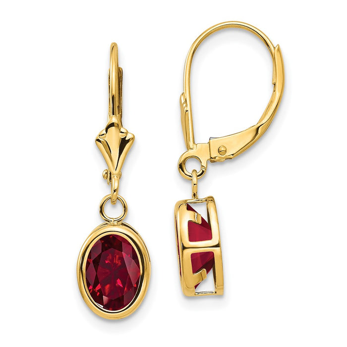 Buy Stylish 14K Gold 8x6mm Oval Created Ruby Leverback Earrings - Value Gem!-1