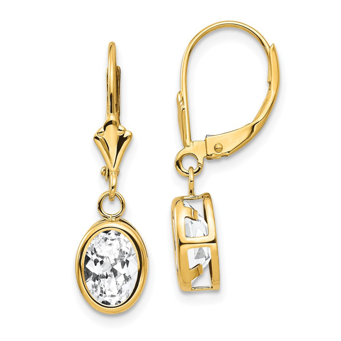 Shop Stylish 14K Gold 8x6mm Oval Cubic Zirconia Leverback Earrings - Luxury Value!-1