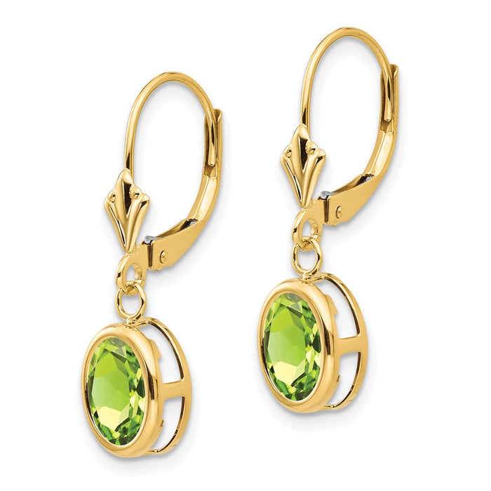 Buy Stylish 14K Gold 8x6mm Oval Peridot Leverback Earrings - Affordable Luxury!-2