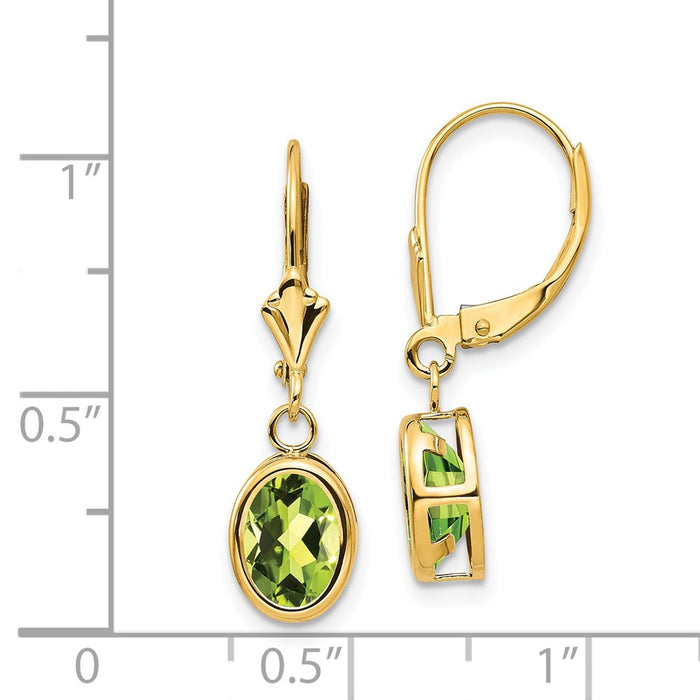 Buy Stylish 14K Gold 8x6mm Oval Peridot Leverback Earrings - Affordable Luxury!-4