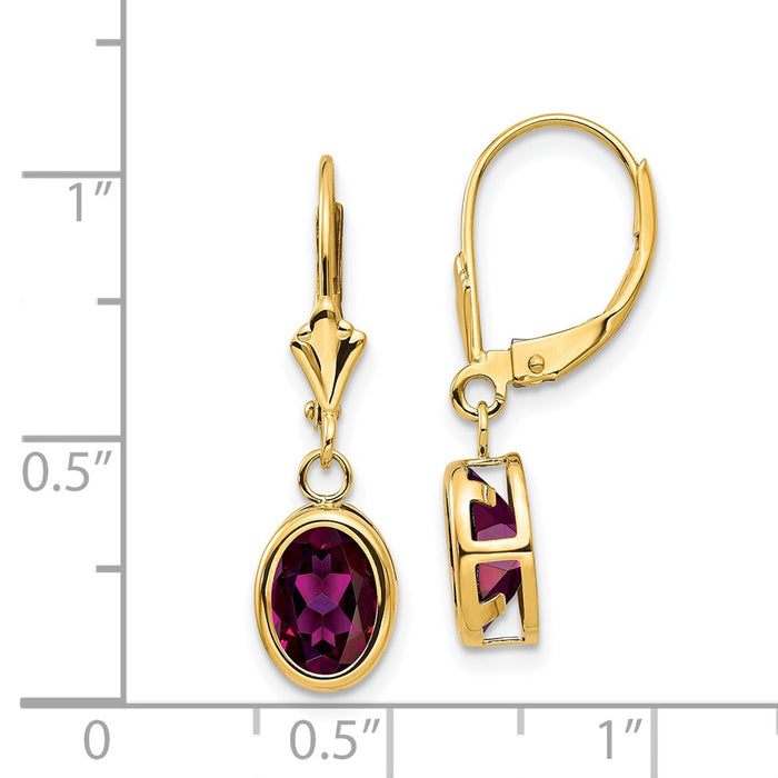 Shop Stylish 14K Gold Leverback Earrings with 8x6mm Oval Rhodolite Garnet-4