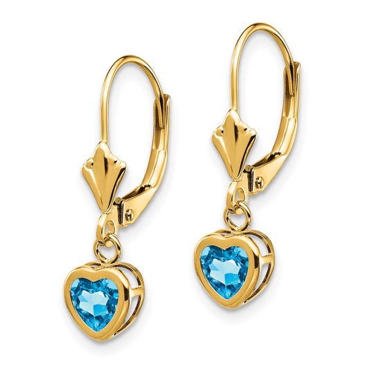 Buy Stylish 14K Gold 5mm Heart-Shaped Blue Topaz Earrings | Luxury Value!