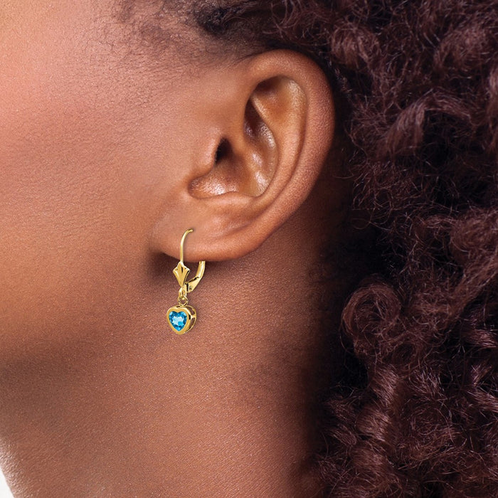 Buy Stylish 14K Gold 5mm Heart-Shaped Blue Topaz Earrings | Luxury Value!-3