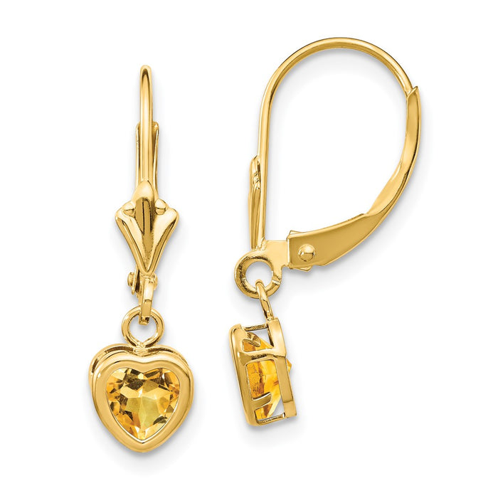 High-Quality 14K Gold 5mm Heart-Shaped Citrine Earrings - Stylish Value!-1