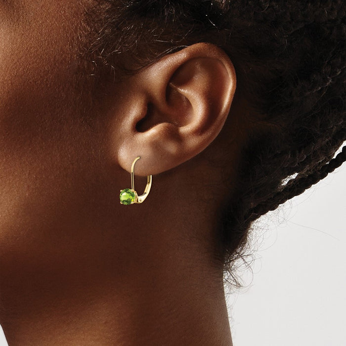 Buy Stylish 14K Gold 5mm Peridot Leverback Earrings - Affordable Luxury!-3