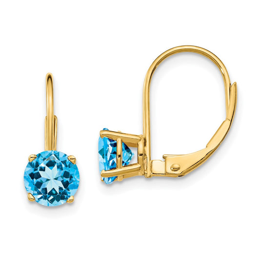 Buy Stylish 14K Gold 6mm Blue Topaz Leverback Earrings - Luxury Value!
