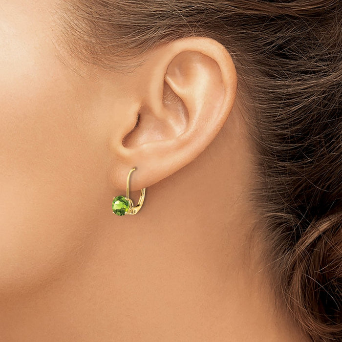 Buy Stylish 14K Gold 6mm Peridot Leverback Earrings - Affordable Luxury-3